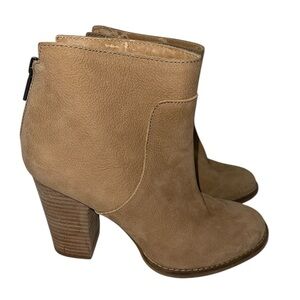 Lucky Brand Women's Boots Size 7M Tan Leather Upper Back Zip Block Heel
